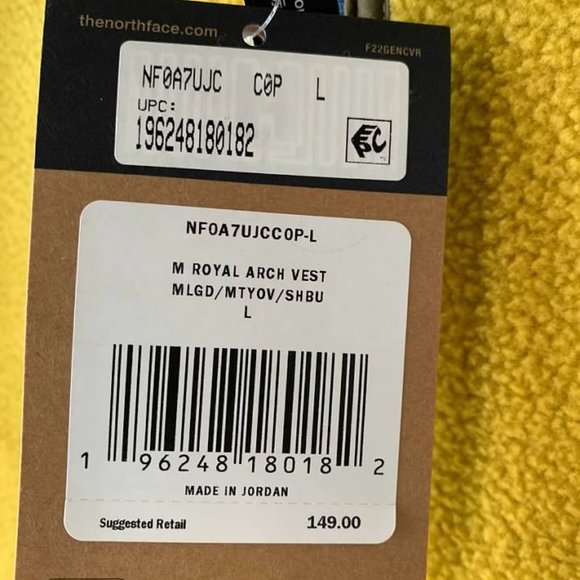 The North Face Men's Royal Arch Fleece Vest Gold- NWT- SZ L,XL,XXL - Picture 6 of 6